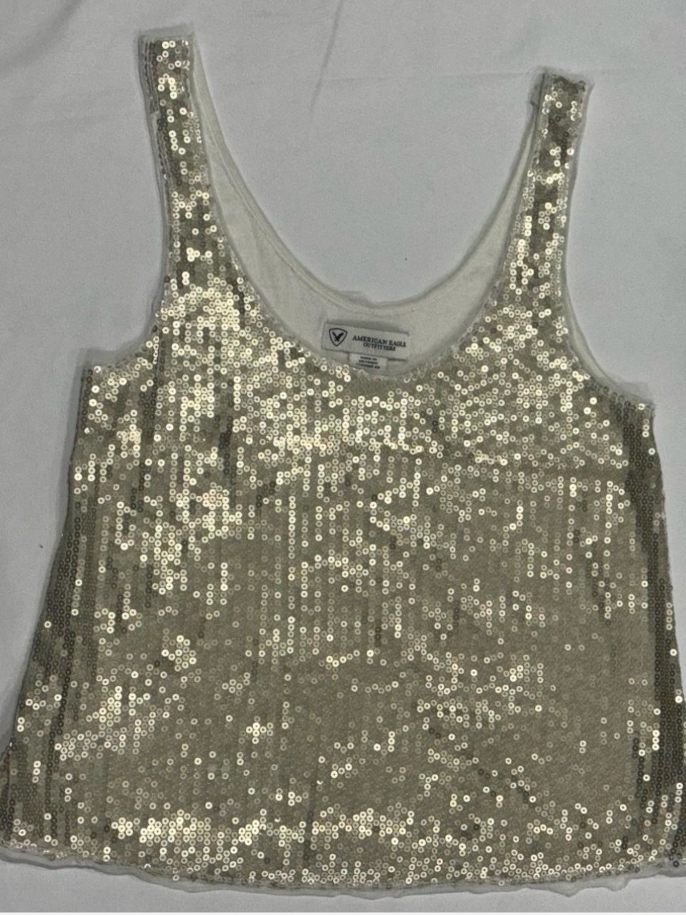 Gold Sequin Mesh Tank Top Y2K Style Party Going Out XS
